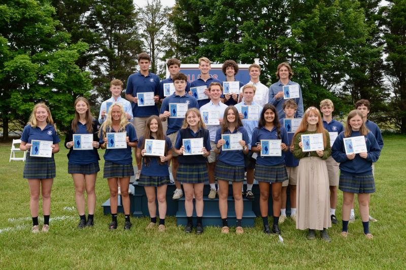 Worcester Prep All-Conference athletes shown are in back (l-r) Brice Richins, Berlin, Md.; Jack Gardner, Salisbury, Md.; Joseph Schwartz, Salisbury; Ian Lewis, Onancock, Va.; Brugh Moore, Rehoboth Beach; and Connor Carpenter, Berlin. In the middle are Graham McColgan, Millsboro; Austin Airey, Bishopville, Md.; Ryan Brafman, Rehoboth Beach; Hunter Gentry, Selbyville; Riley Schoch, Berlin; Harrison Humes, Rehoboth Beach; and Graham McCabe, Ocean City. In front are Annie Carter, Lewes; Reagan Sterrs, Berlin, Honorable Mention; Myranda Beebe, Rehoboth Beach; Caitlin Williams, Berlin; Brooke Emeigh, Seaford; Morgan Schoch, Berlin; Sumira Sehgal, Lewes; Summer Walker, Church Creek, Md.; and Lebby Becker, Rehoboth Beach. Not pictured are Claire Williams, Berlin; and Tristan Weinstein, Ocean City, Honorable Mention. SUBMITTED PHOTOS